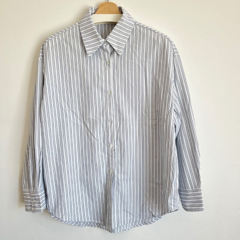 Aritzia Style Cotton Blend Striped Oversized Poplin Shirt